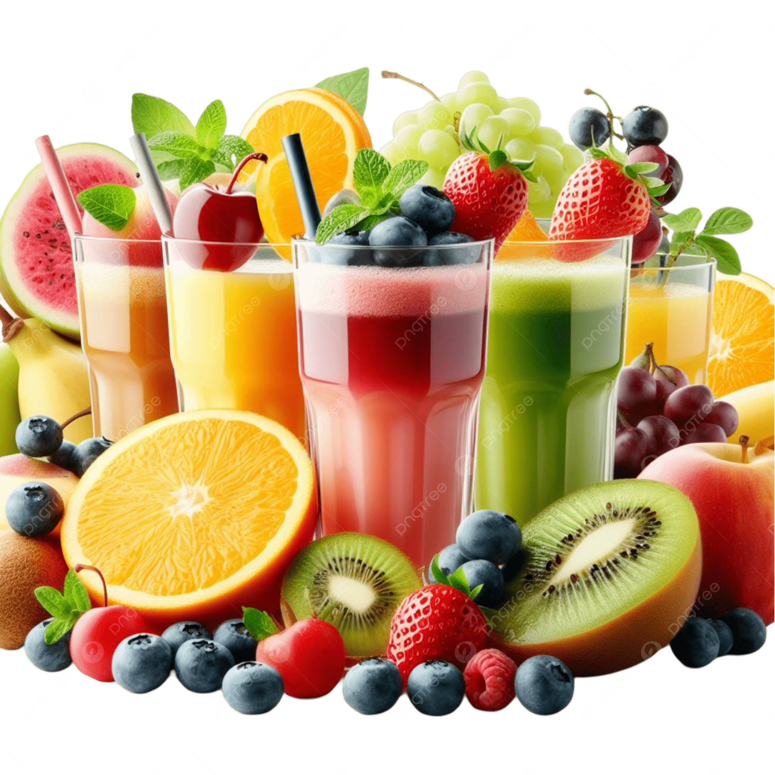 Färgglada fruktjuicer och smoothies med färska frukter hos Adam Market