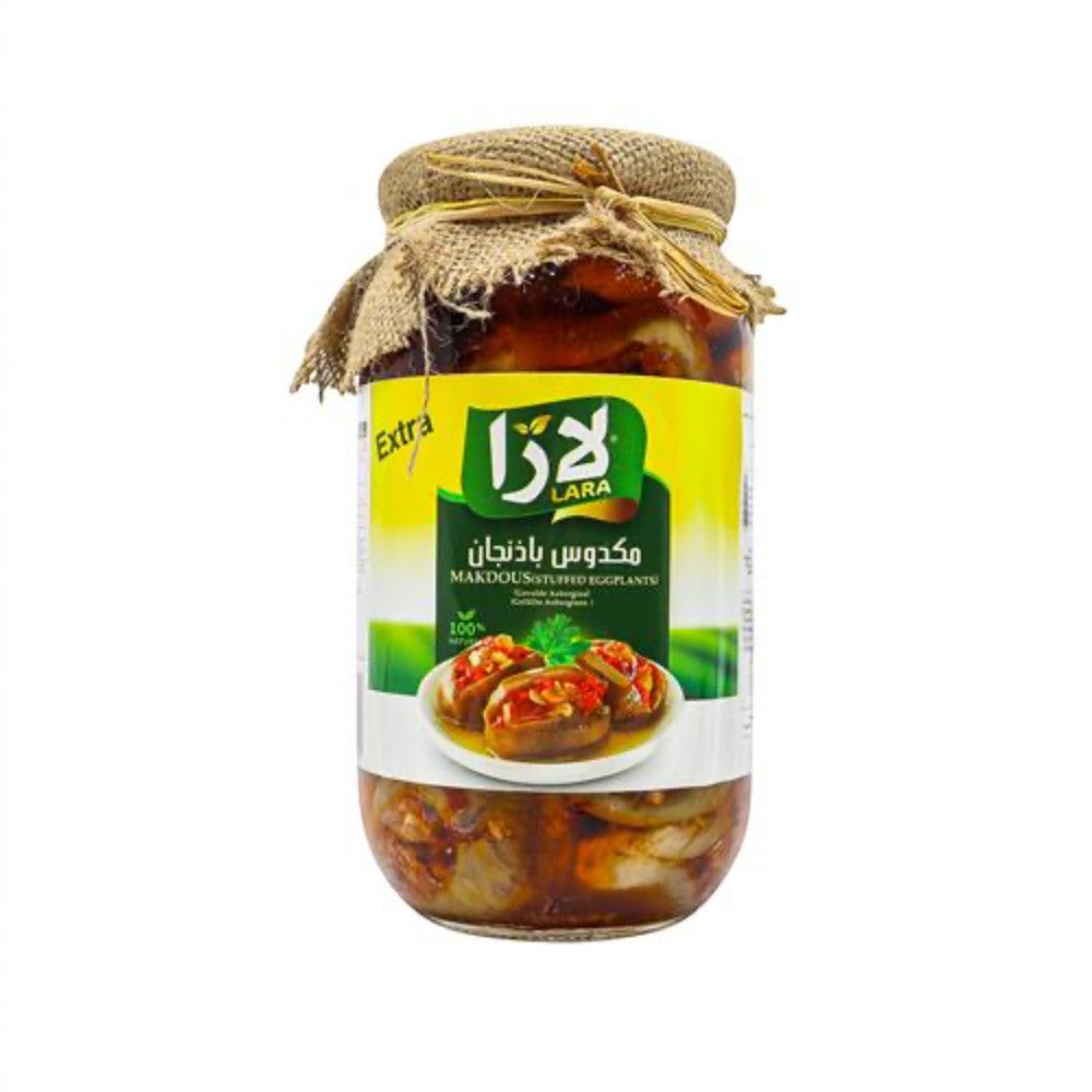 برطمان مكدوس لارا من Adam Market بوزن 950 جرام يحتوي على باذنجان محشو بالجوز والفلفل في زيت عالي الجودة