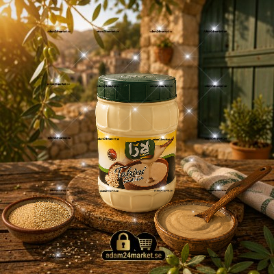 عبوة طحينة لارا الأصلية من Adam Market بوزن 800 جرام، تتميز بقوام كريمي غني ومصنوعة من أجود بذور السمسم المختارة بعناية.